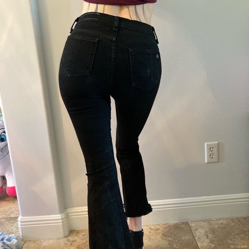 Rag and bone WAXED 3-D black stretch womens flare jeans size 0-2 stretch to 3-4 - Picture 11 of 11
